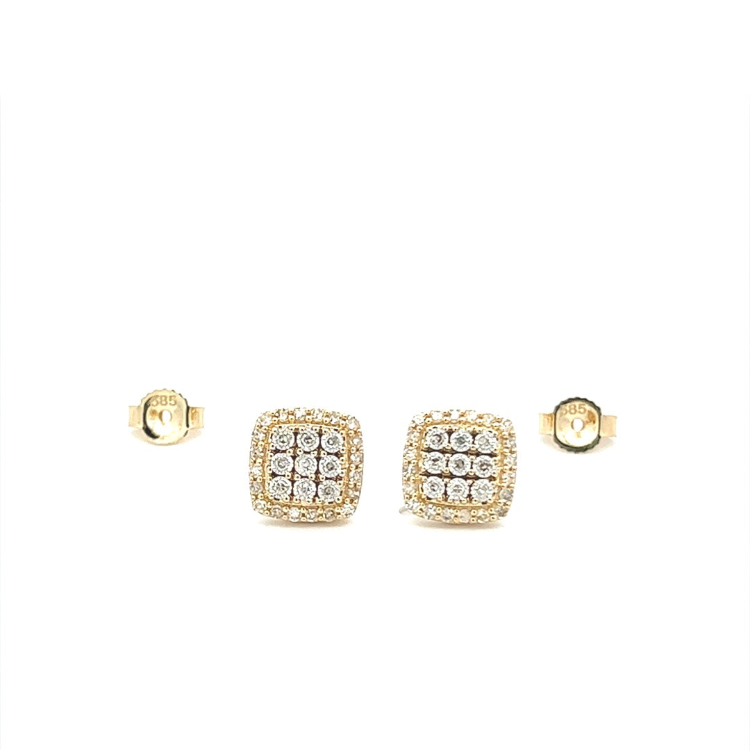 Two Tone Diamond Stud Earrings In 14K Yellow & White Gold