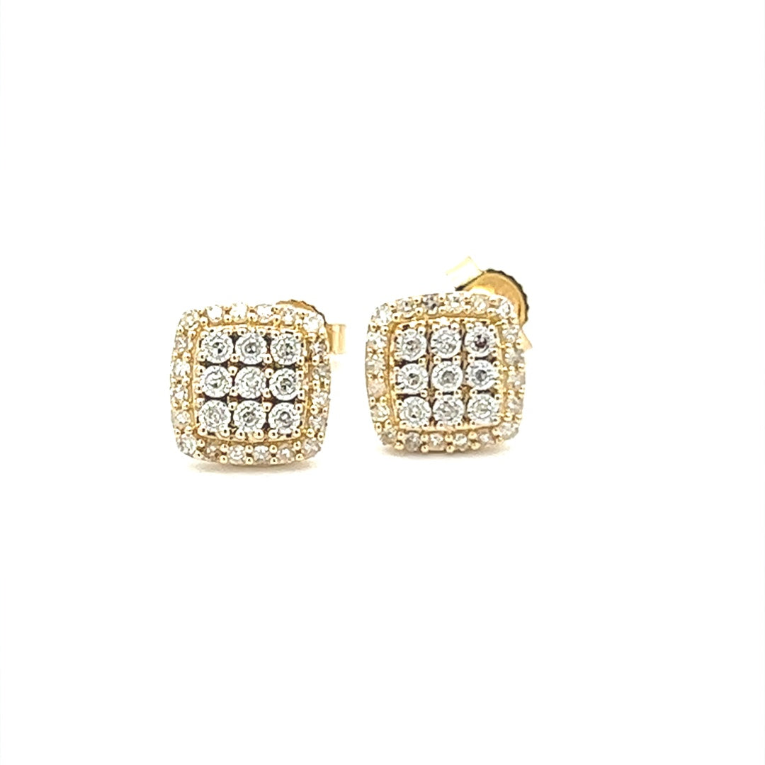 Two Tone Diamond Stud Earrings In 14K Yellow & White Gold