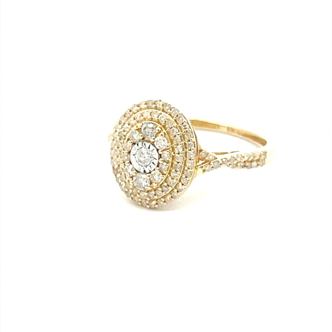 Two Tone Diamond Oval Twist Ring In 14 Yellow & White Gold