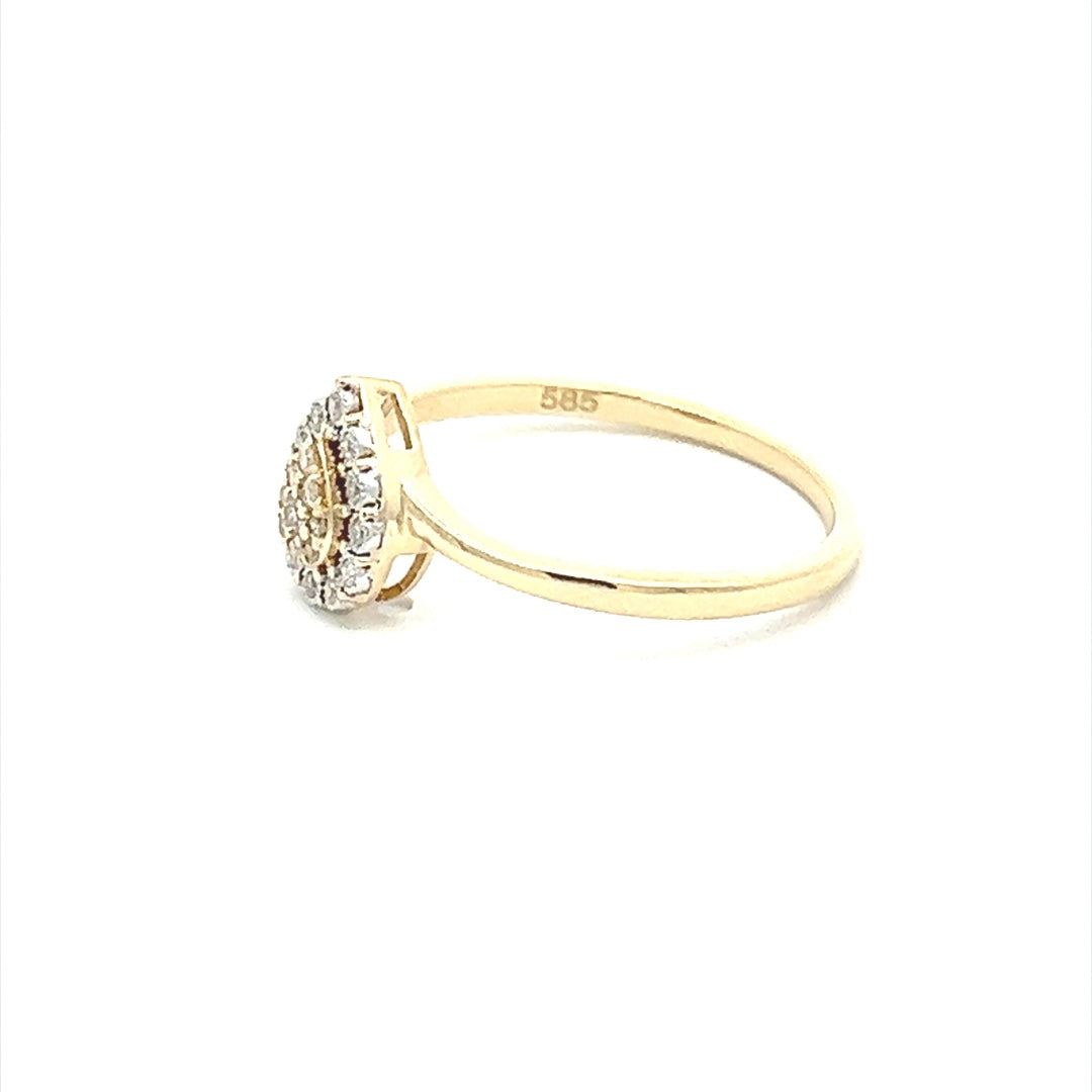 Two Tone Pear Shaped Diamond Ring In 14K Yellow & White Gold