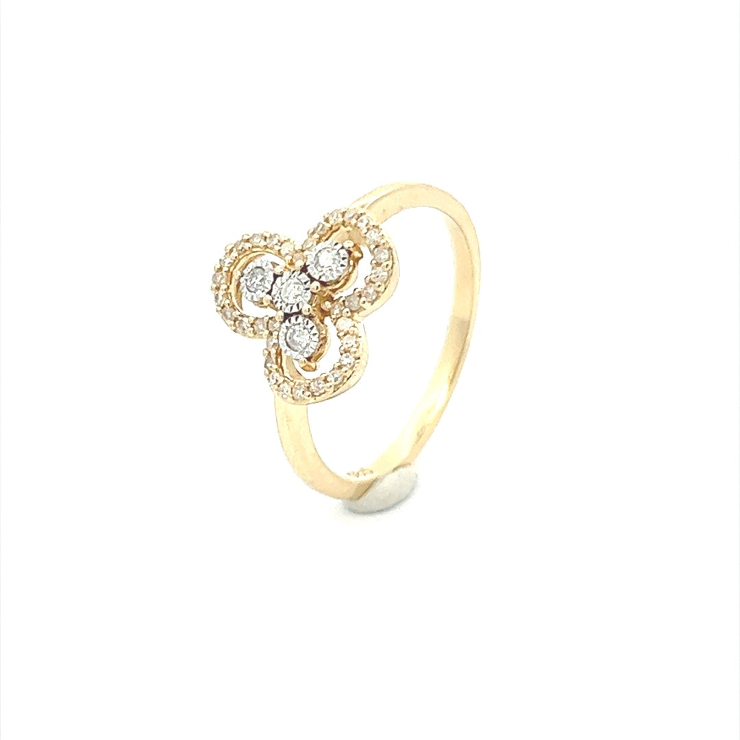 Two Tone Petal Diamond Ring In 14K Yellow Gold