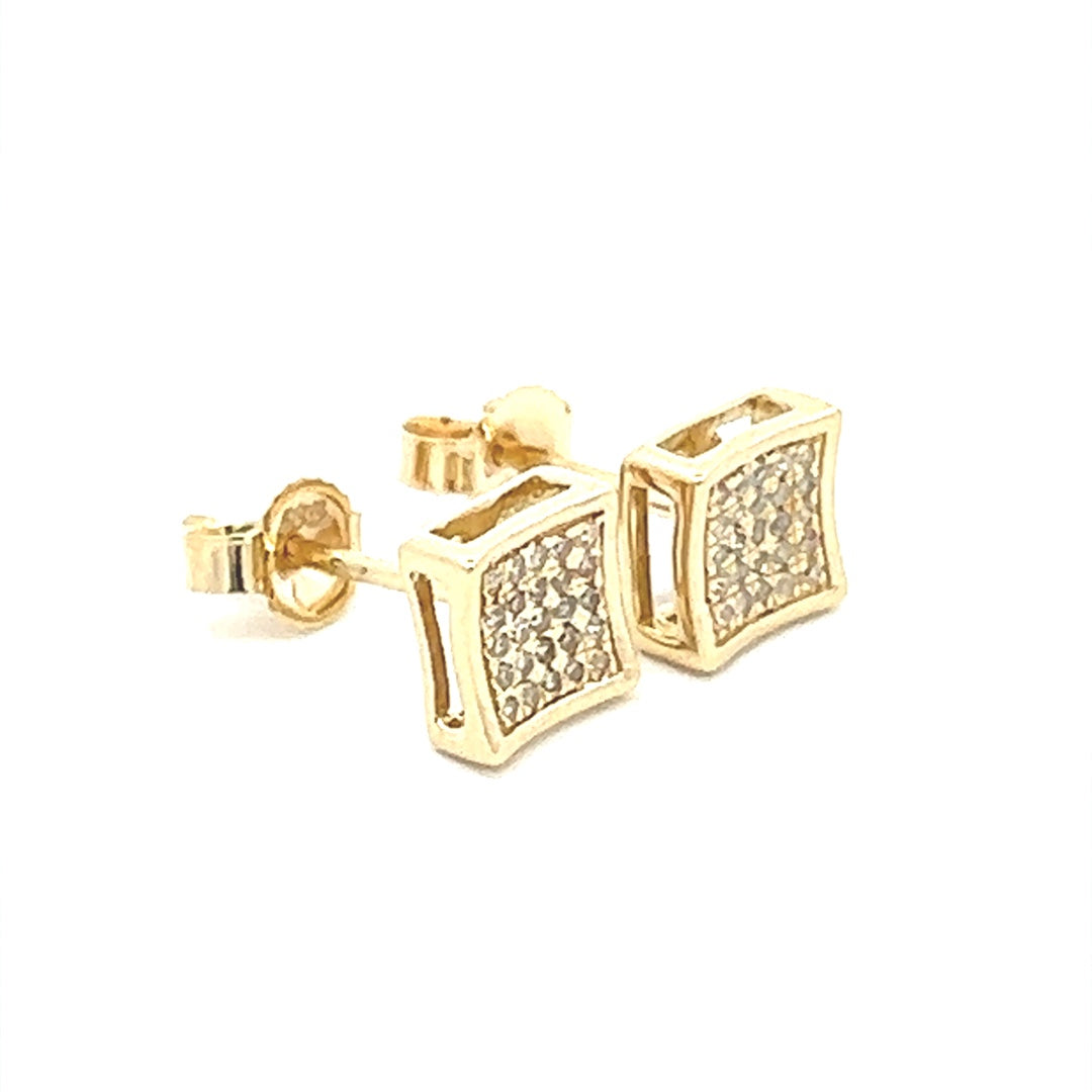 Square Shaped Diamond Earrings In 14K Yellow Gold