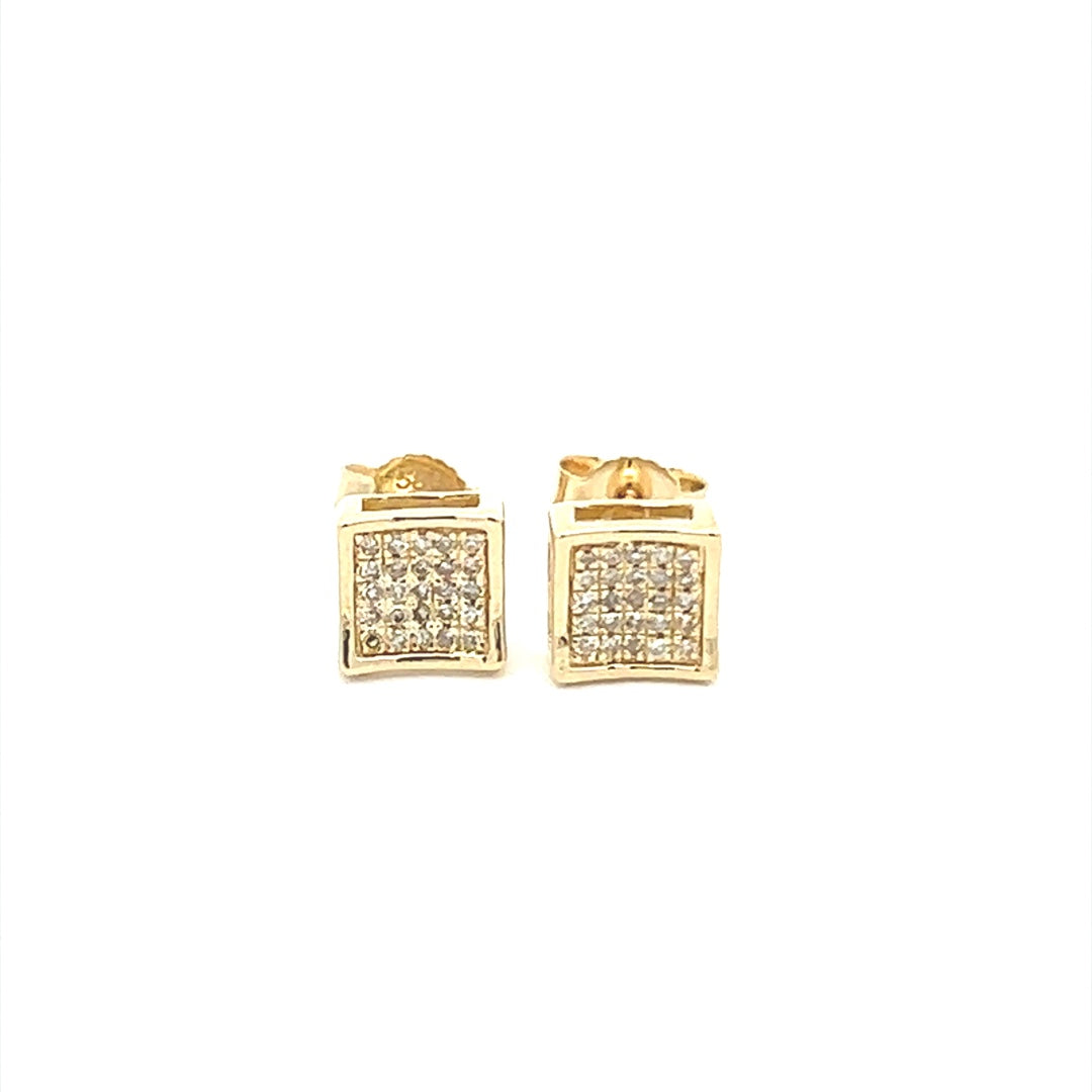 Square Shaped Diamond Earrings In 14K Yellow Gold