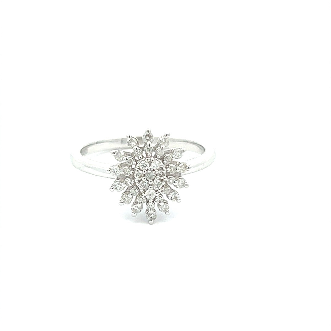 Pear Shaped Diamond Sunflower Ring In 14K White Gold