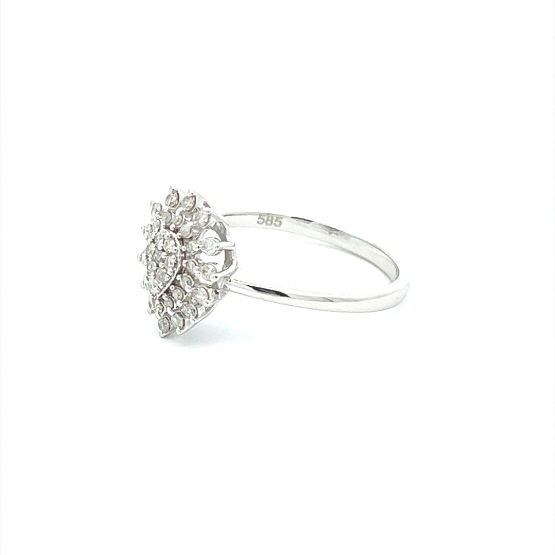 Pear Shaped Diamond Sunflower Ring In 14K White Gold