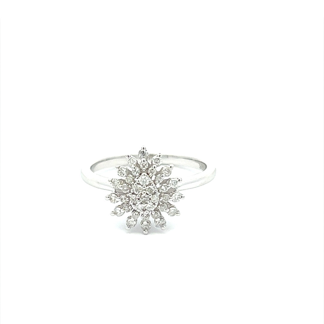 Pear Shaped Diamond Sunflower Ring In 14K White Gold