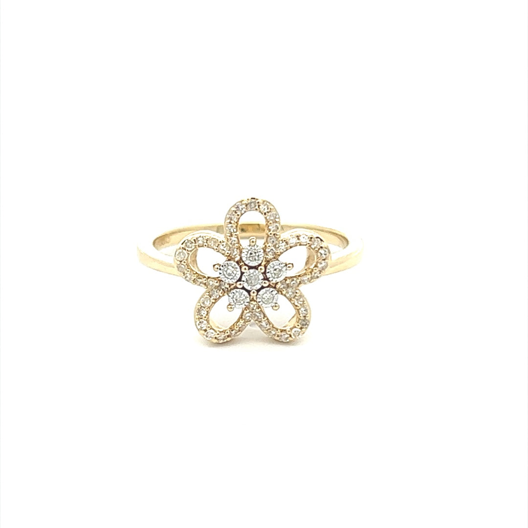 Two Tone 5 Petal Diamond Ring In 14K Yellow & White Gold