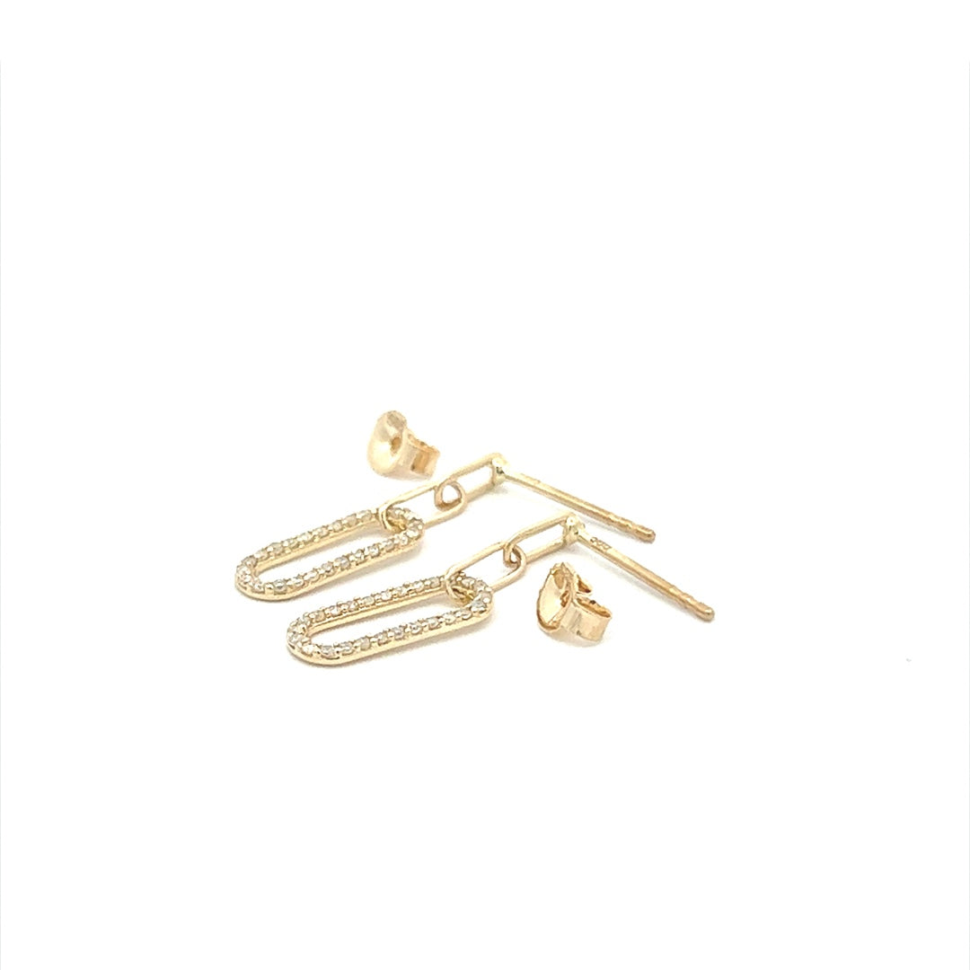 Dangling Diamond Paperclip Earrings In 14K Yellow Gold