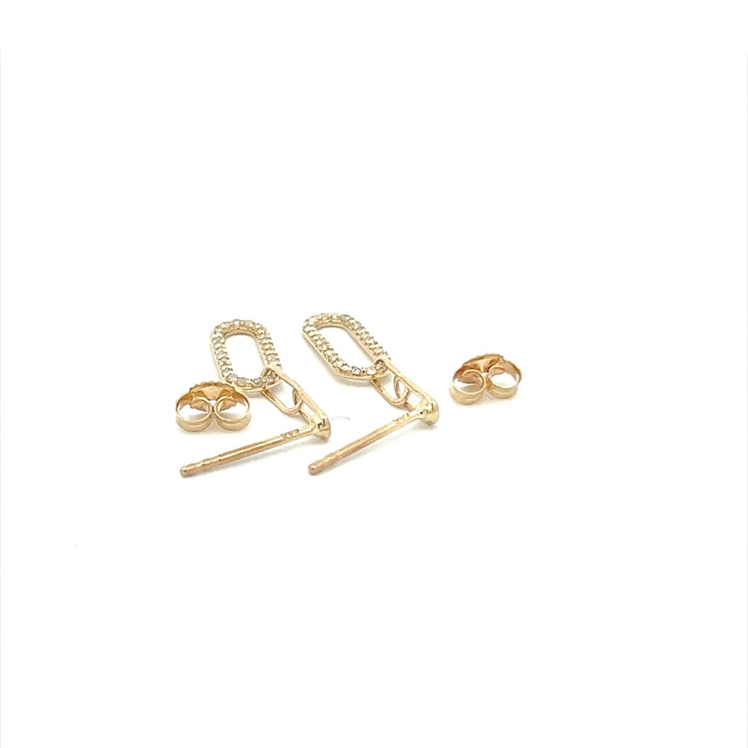 Dangling Diamond Paperclip Earrings In 14K Yellow Gold