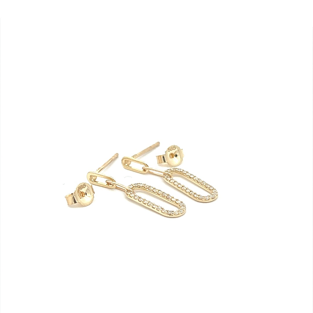 Dangling Diamond Paperclip Earrings In 14K Yellow Gold