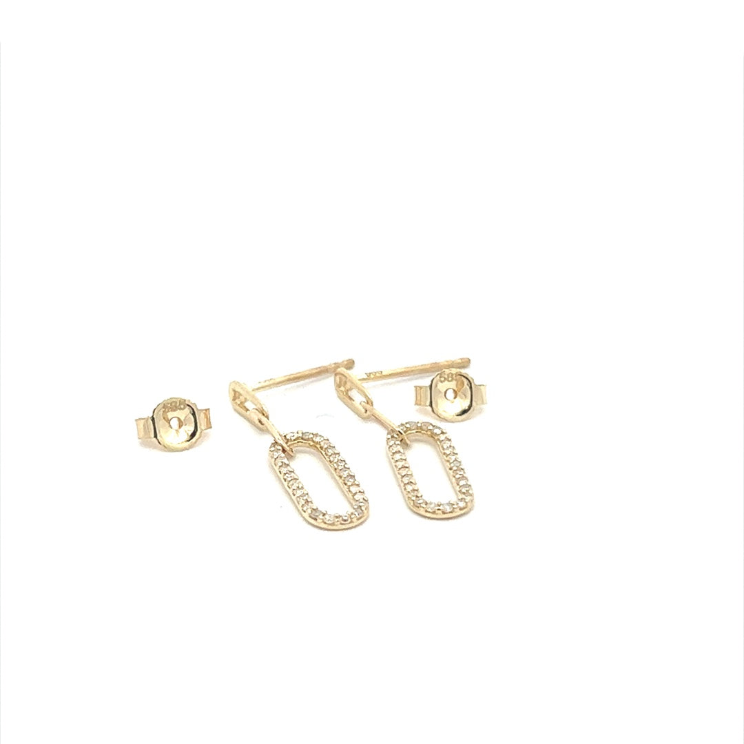 Dangling Diamond Paperclip Earrings In 14K Yellow Gold