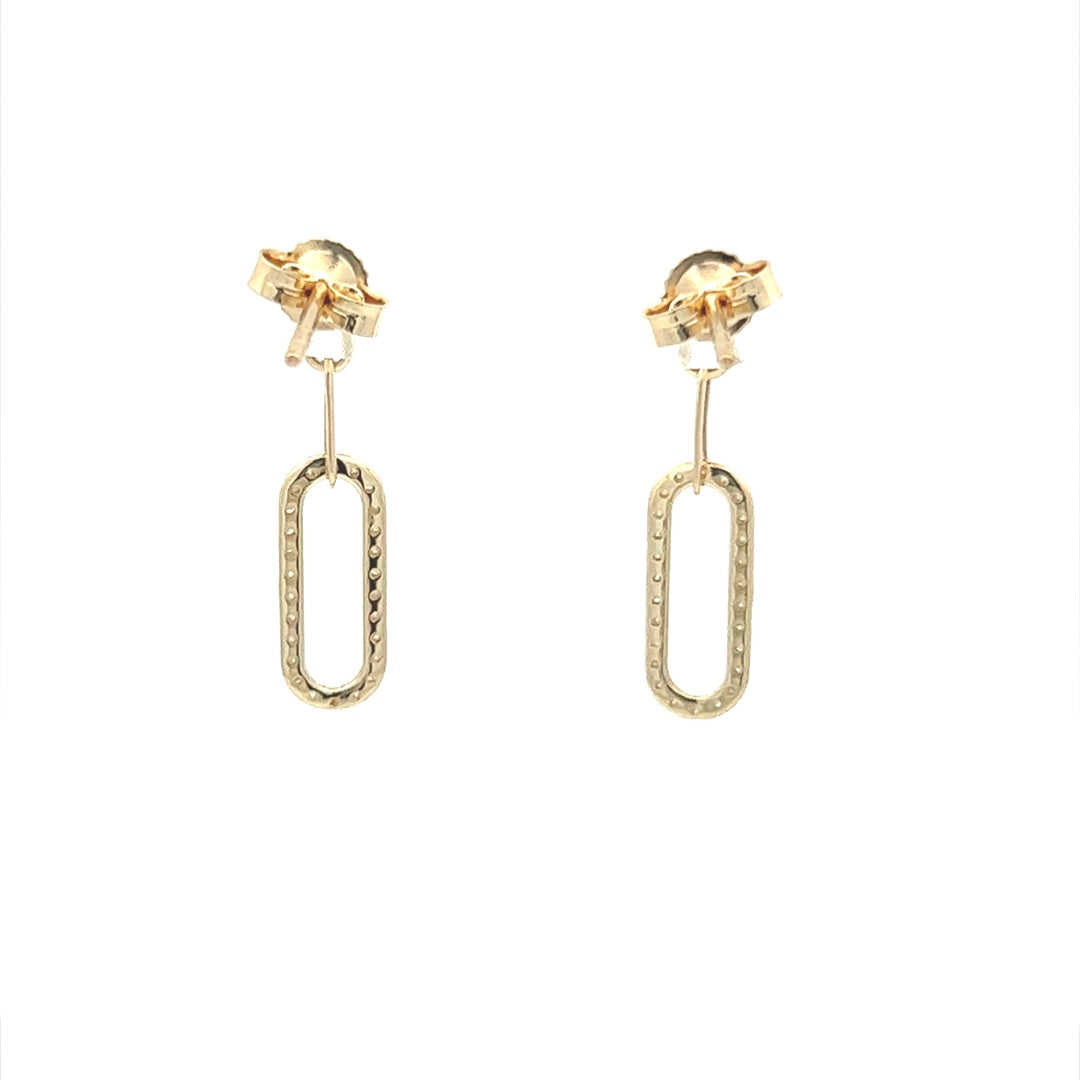 Dangling Diamond Paperclip Earrings In 14K Yellow Gold