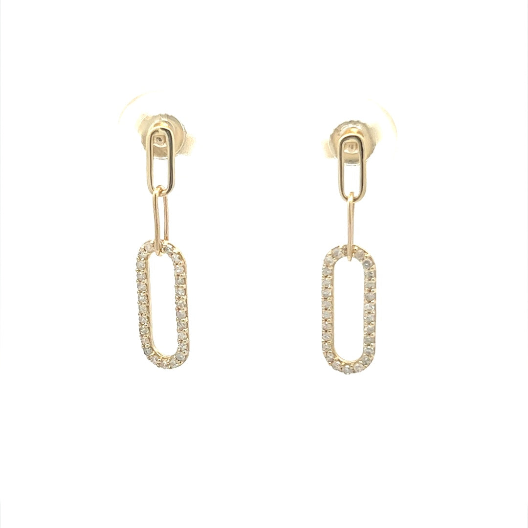 Dangling Diamond Paperclip Earrings In 14K Yellow Gold