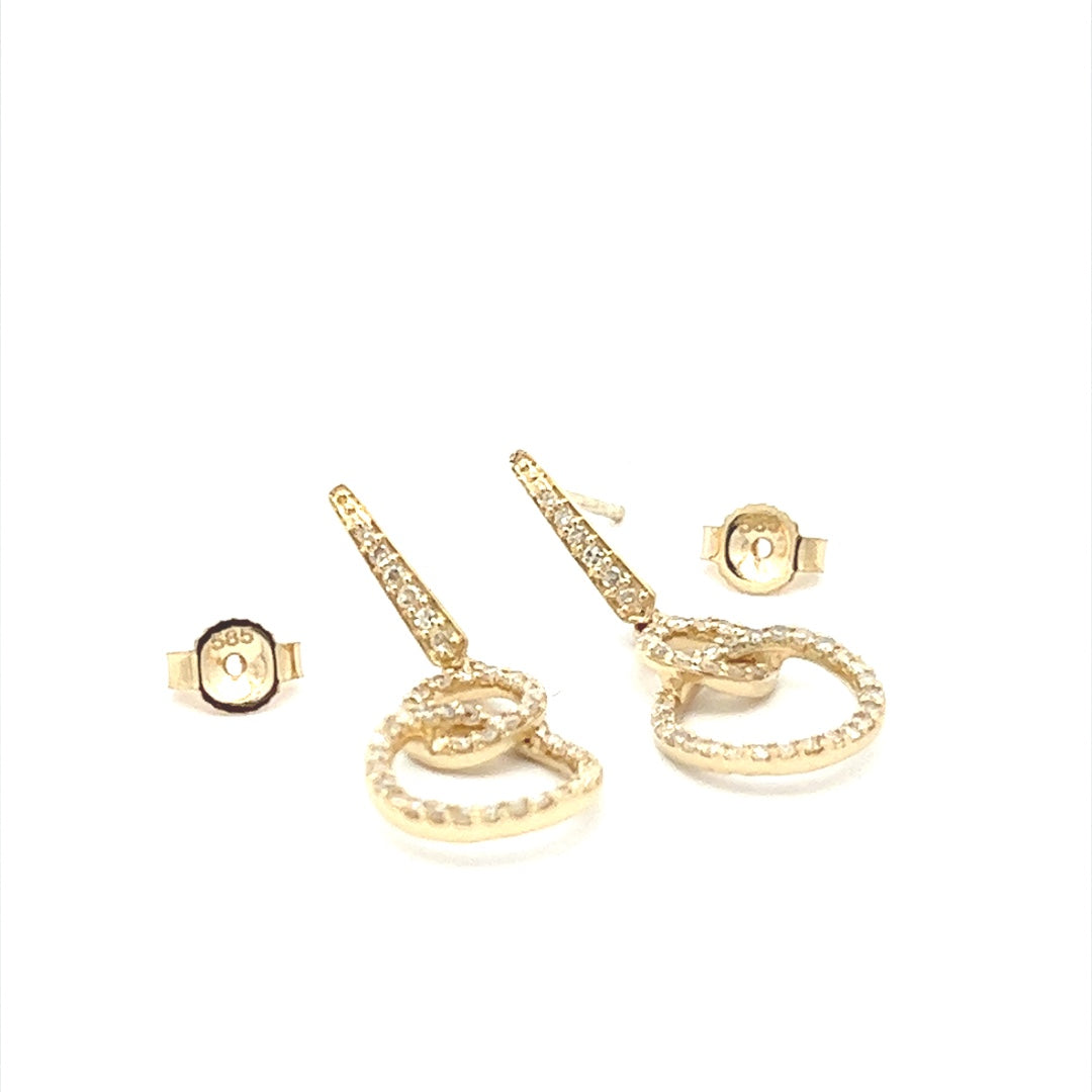 Dangling Diamond Earrings In 14K Yellow Gold