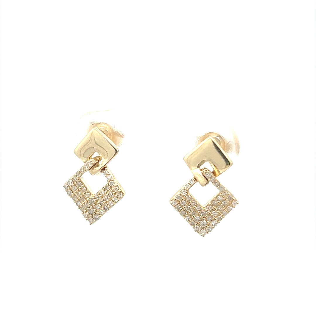 Square Drop Diamond Earrings In 14K Yellow Gold