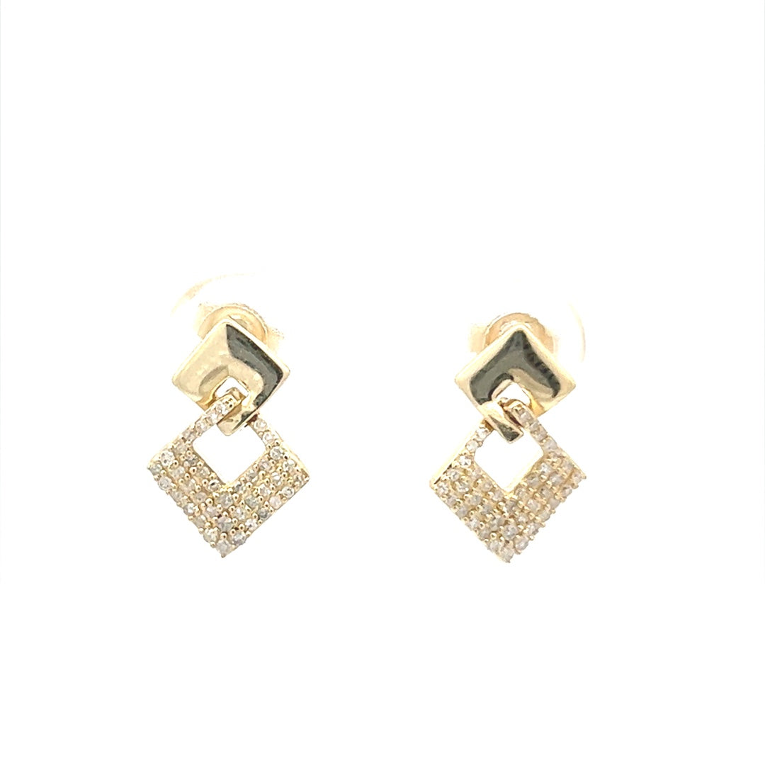 Square Drop Diamond Earrings In 14K Yellow Gold