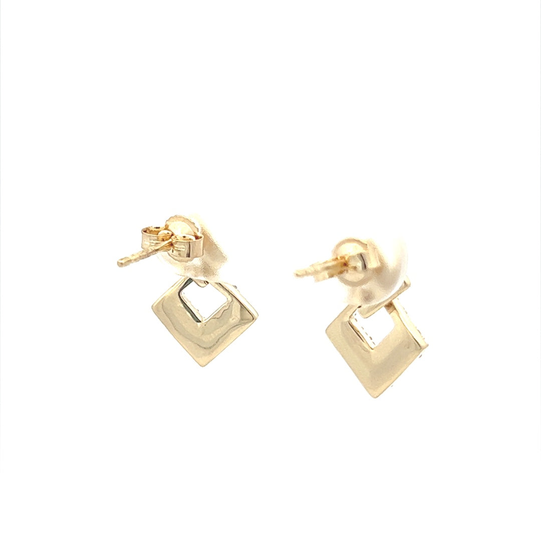 Square Drop Diamond Earrings In 14K Yellow Gold