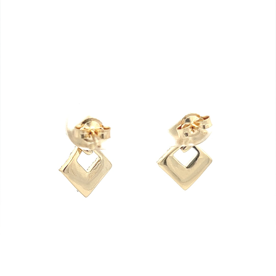 Square Drop Diamond Earrings In 14K Yellow Gold