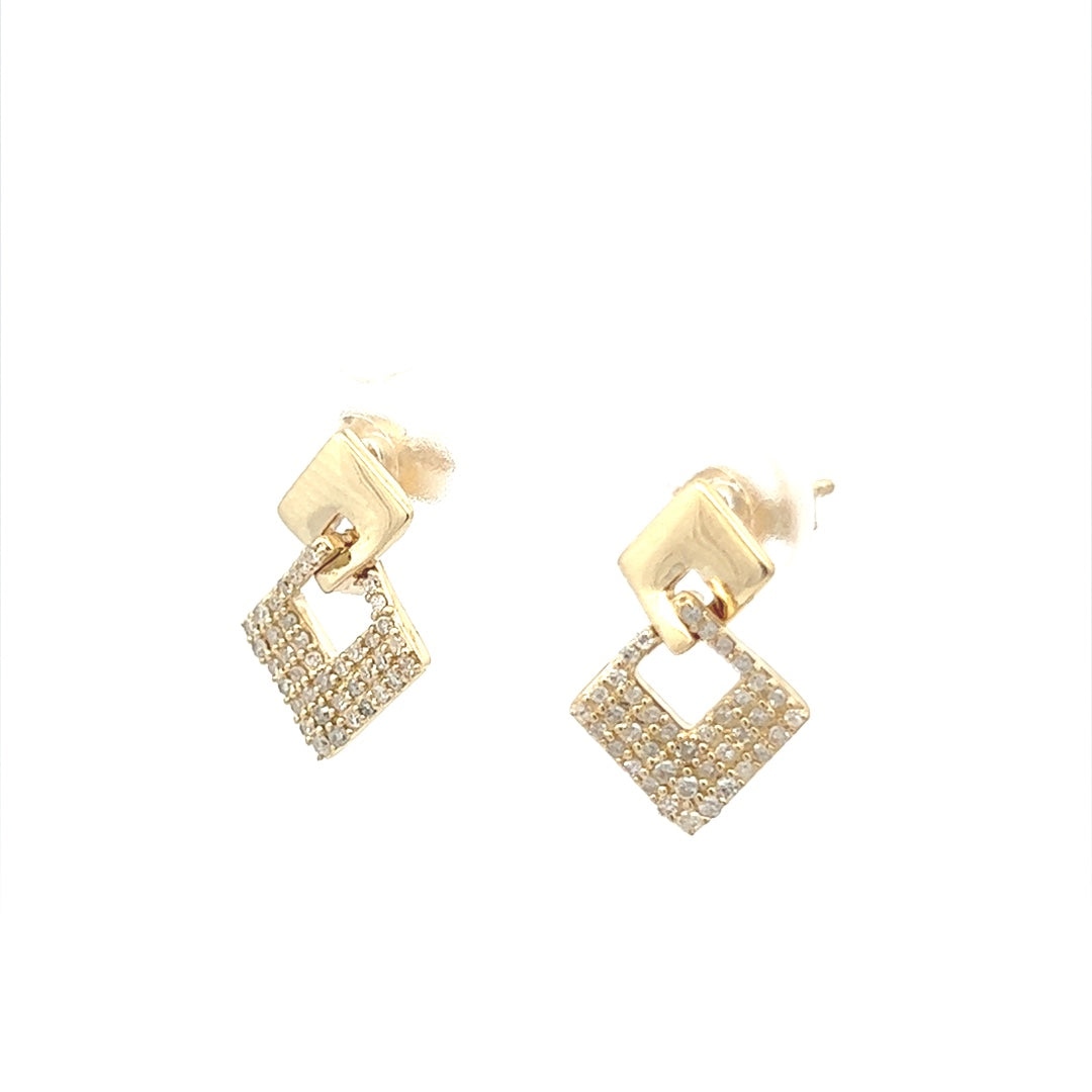 Square Drop Diamond Earrings In 14K Yellow Gold