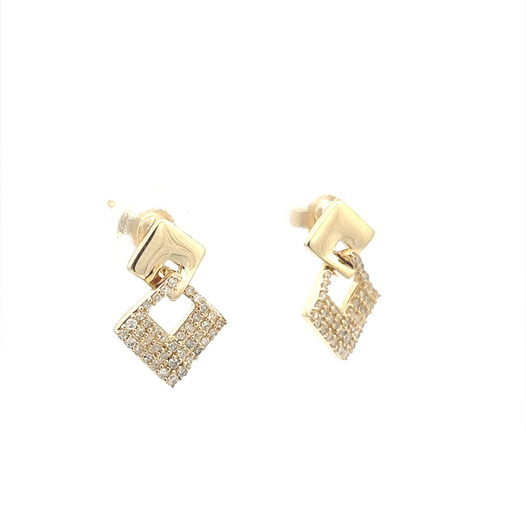 Square Drop Diamond Earrings In 14K Yellow Gold