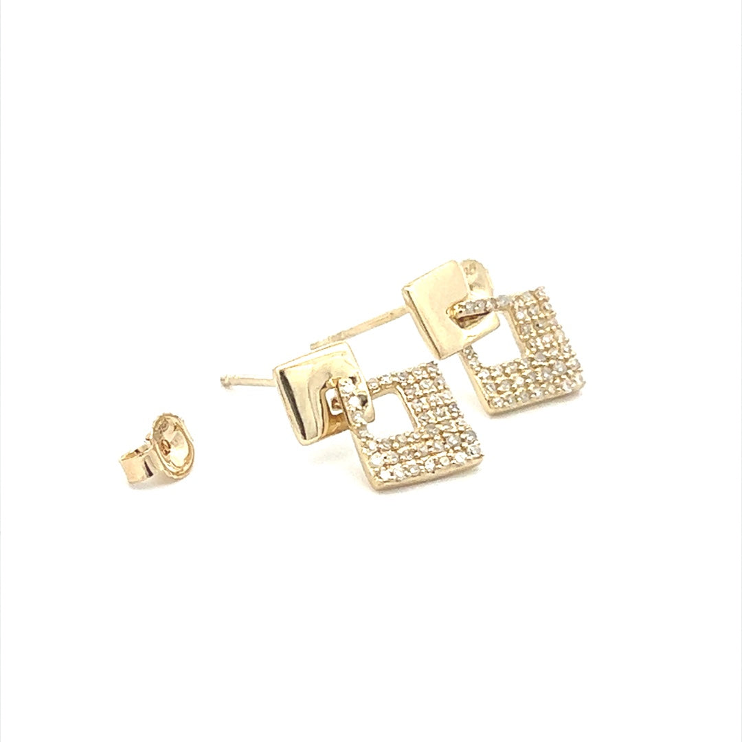 Square Drop Diamond Earrings In 14K Yellow Gold