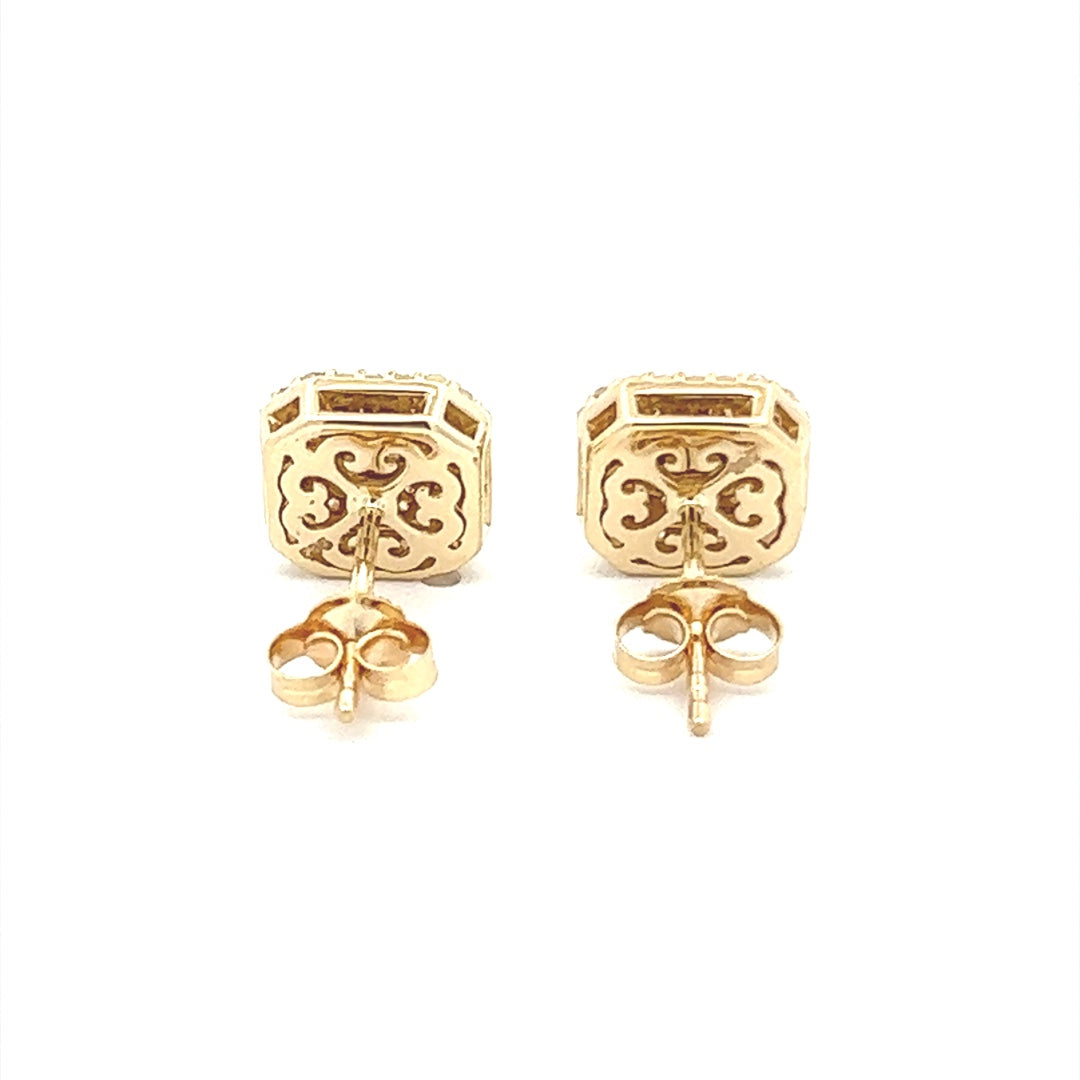 Diamond Square Stud Earrings In 14K Yellow Gold