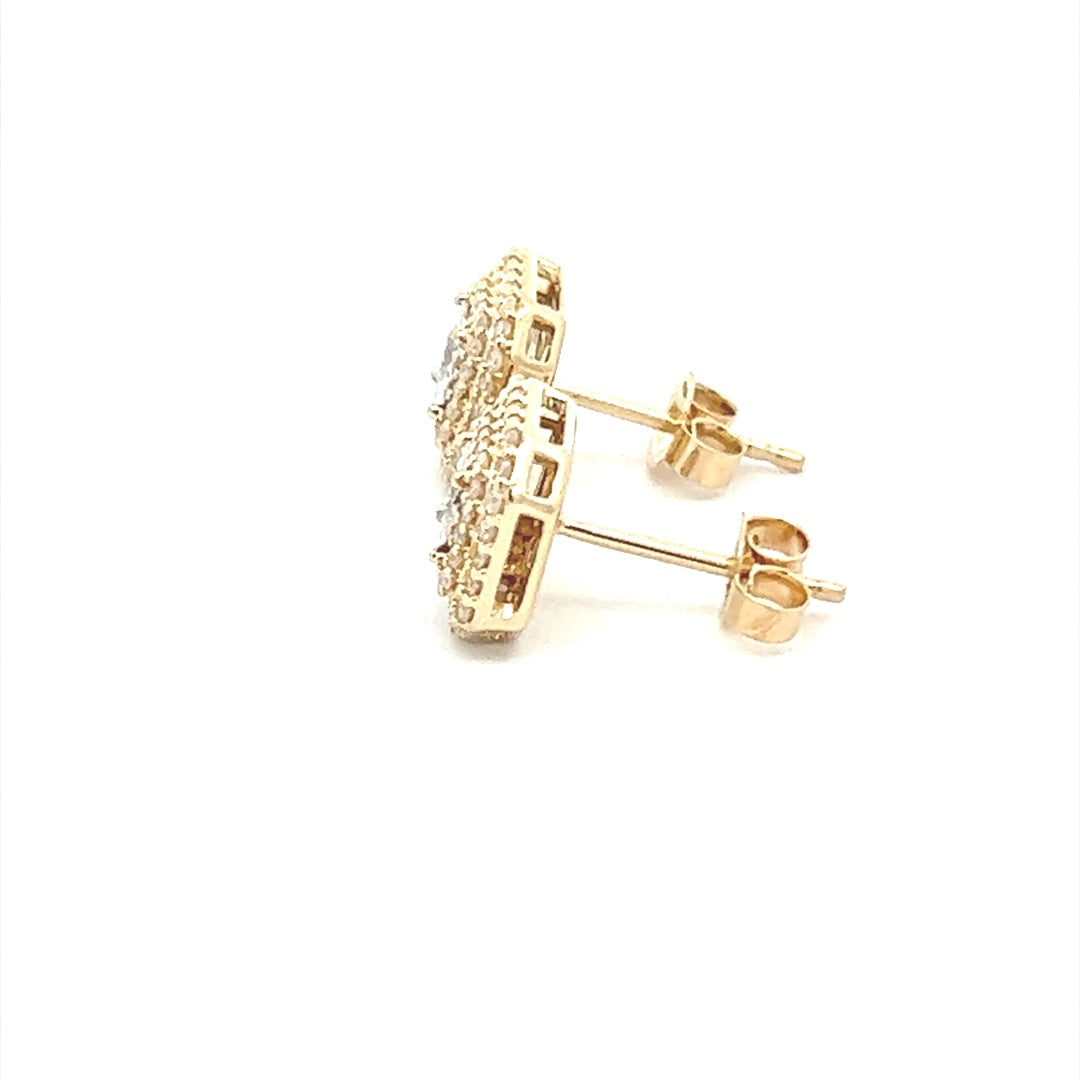 Diamond Square Stud Earrings In 14K Yellow Gold