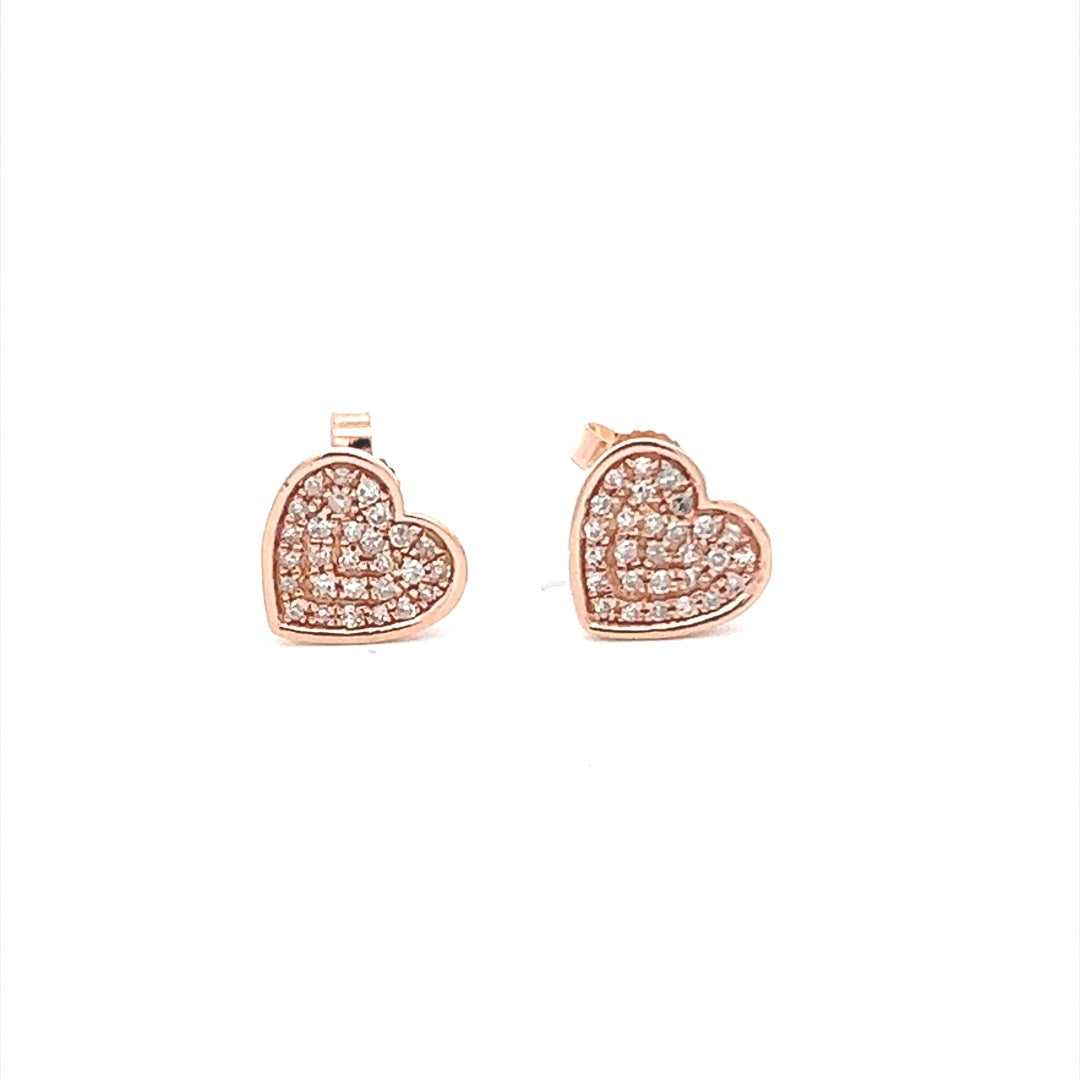 Heart Shaped Diamond Earrings In 14K Pink Gold