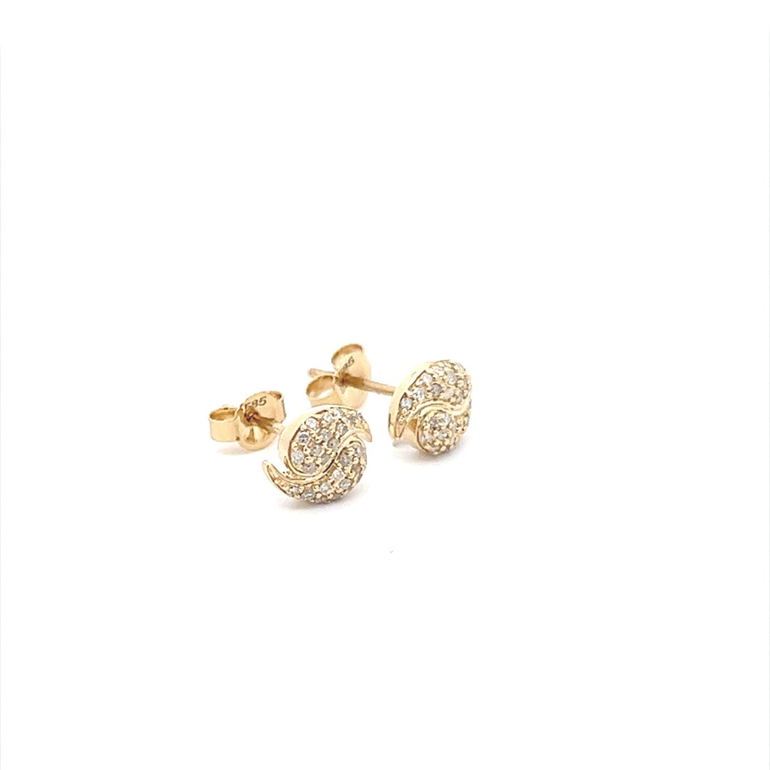 Ying Yang Diamond Earrings In 14K Yellow Gold