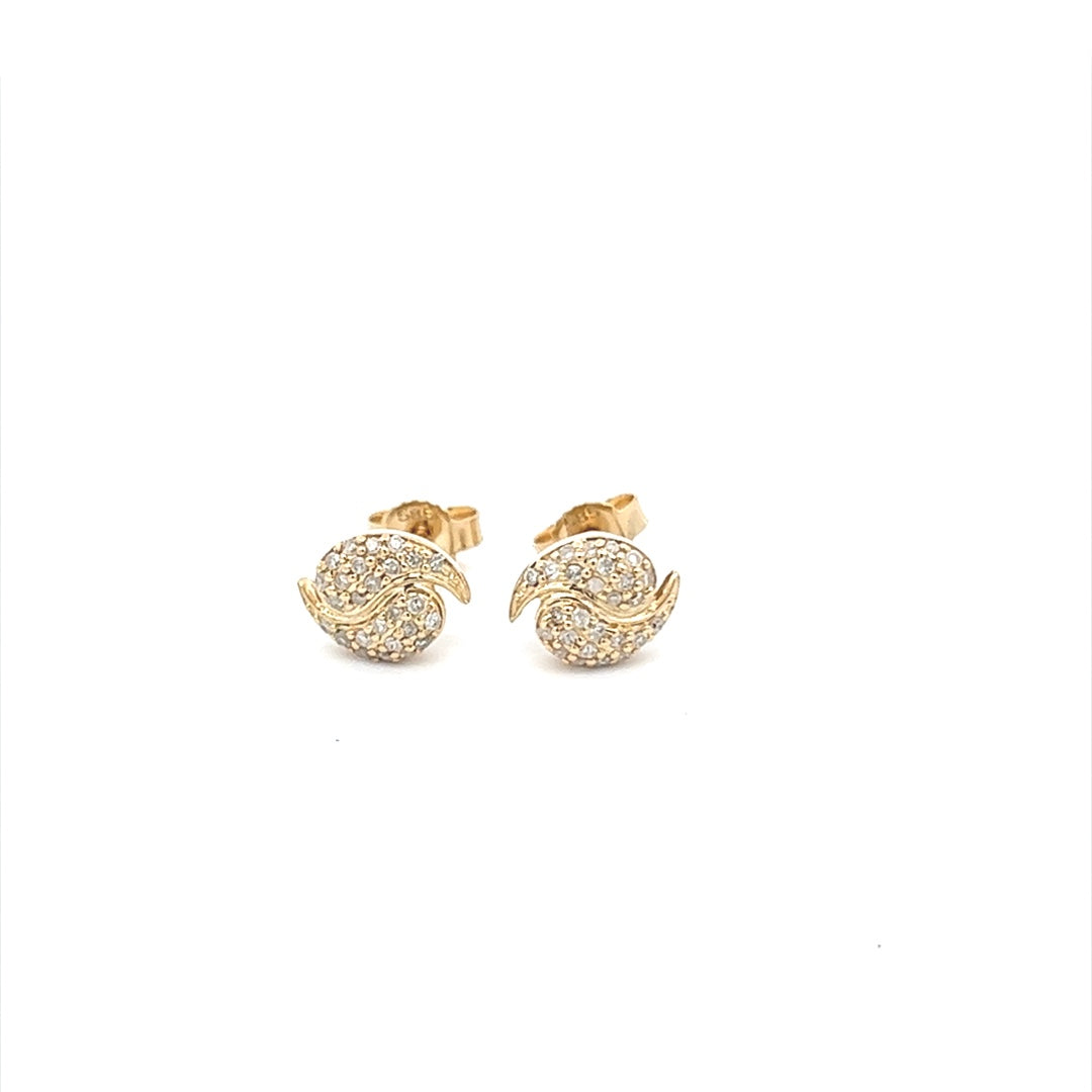 Ying Yang Diamond Earrings In 14K Yellow Gold