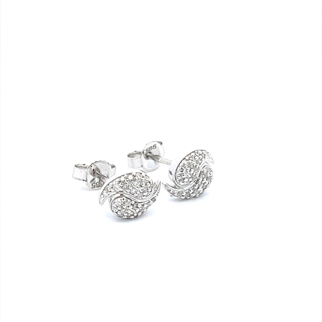 Ying Yang Diamond Earrings In 14K White Gold