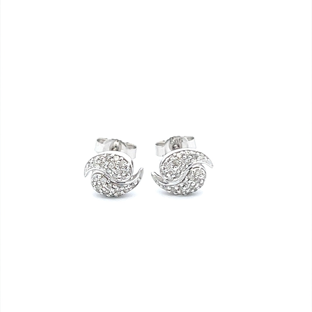 Ying Yang Diamond Earrings In 14K White Gold