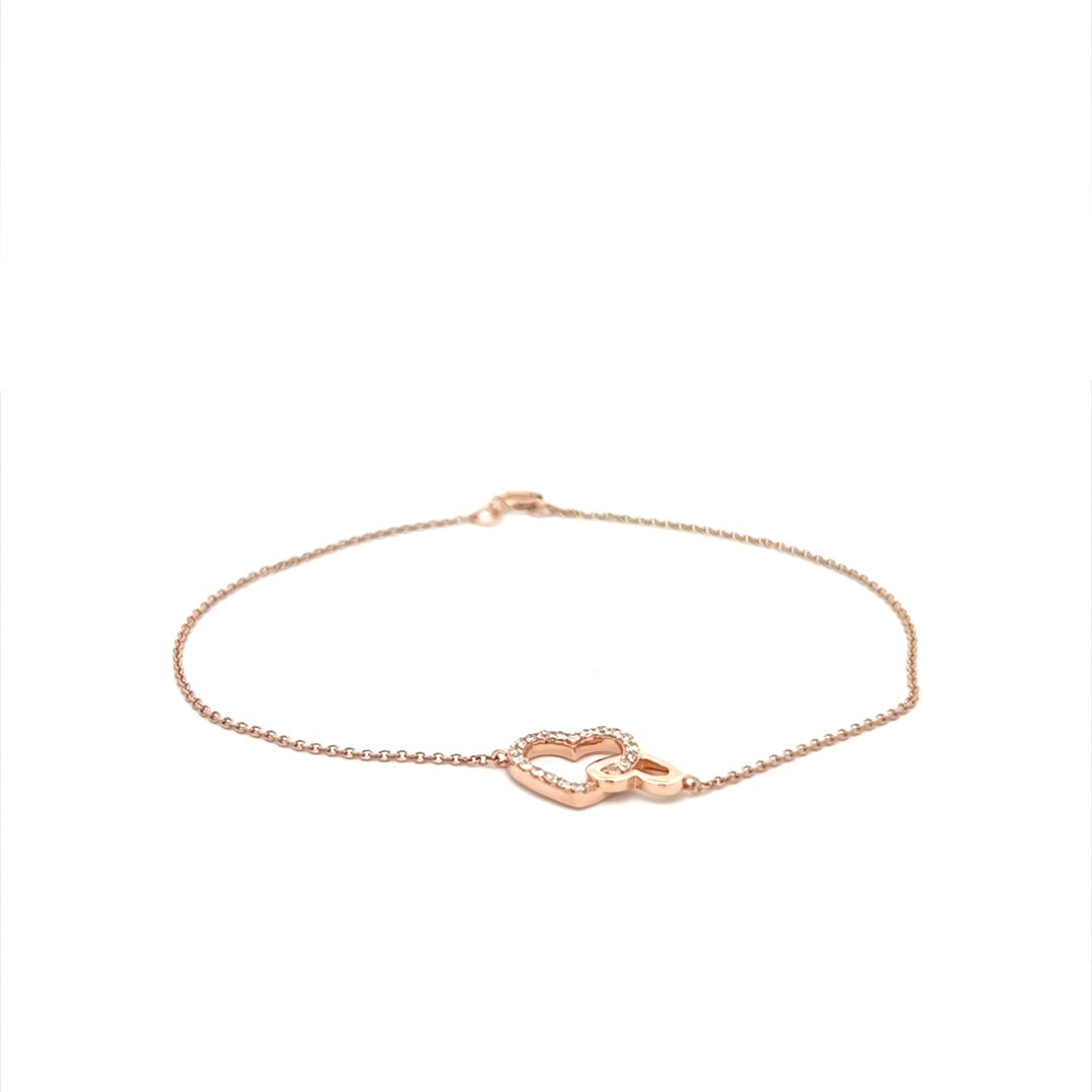 Interlinked Heart Diamond Bracelet In 14K Pink Gold