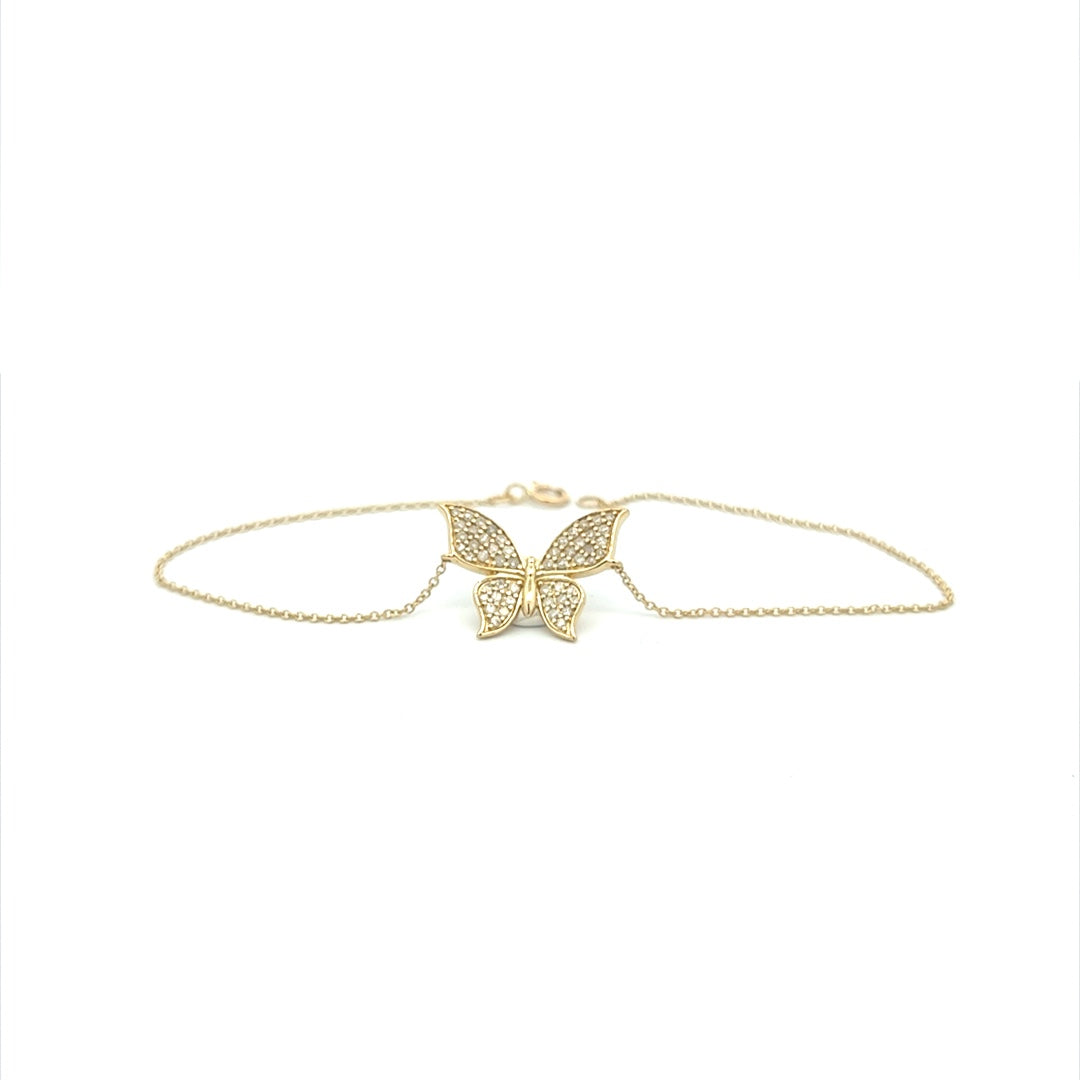 Diamond Butterfly Bracelet In 14K Yellow Gold