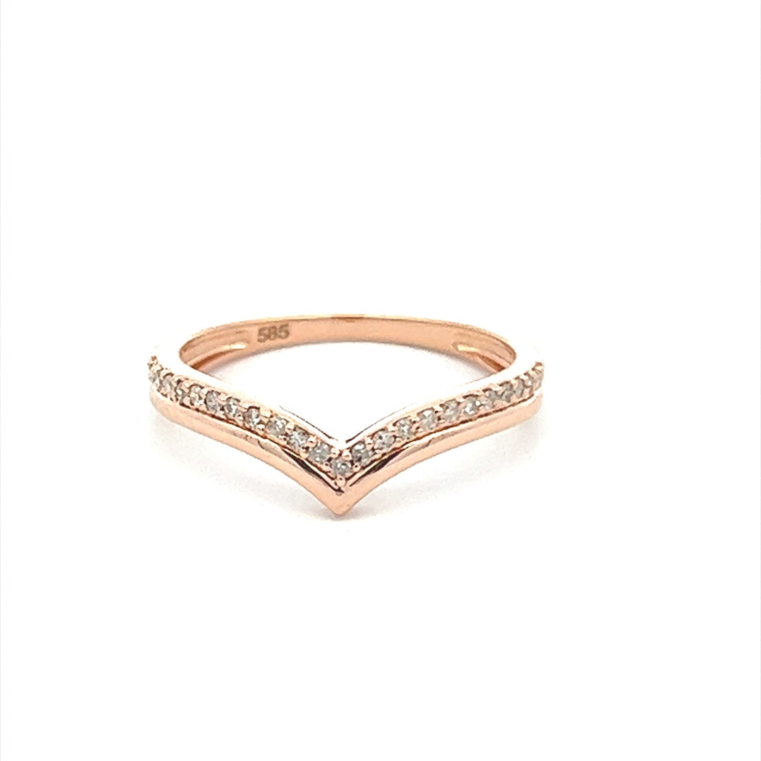 Wishbone Diamond Ring In 14K Pink Gold