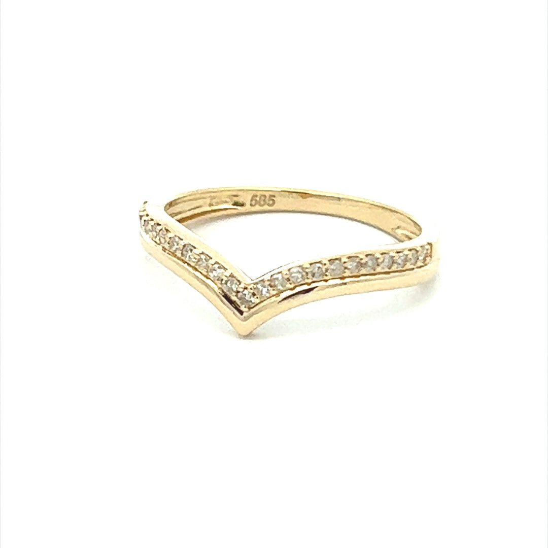 Wishbone Diamond Ring In 14K Yellow Gold