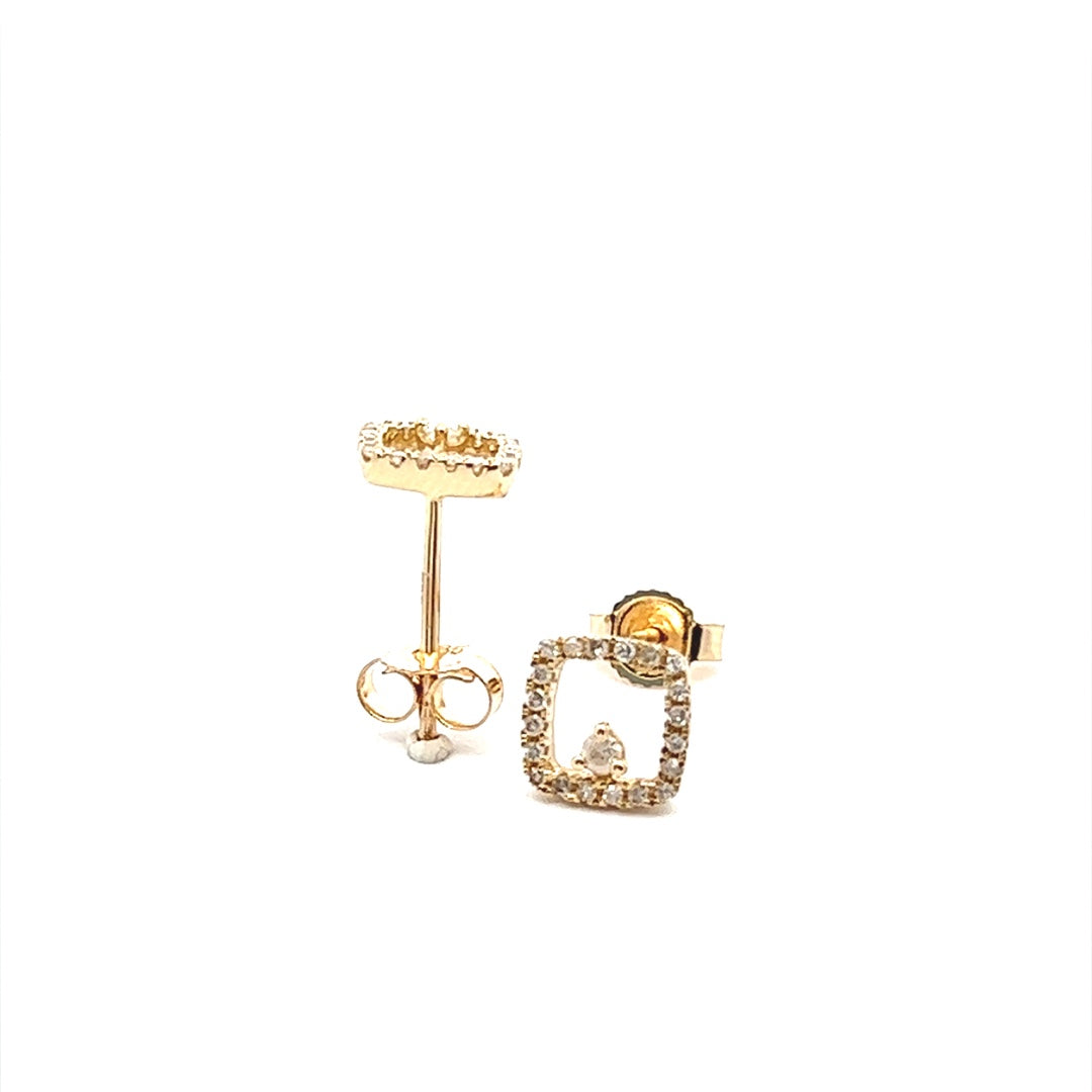 Square Diamond Stud Earrings In 14K Yellow Gold