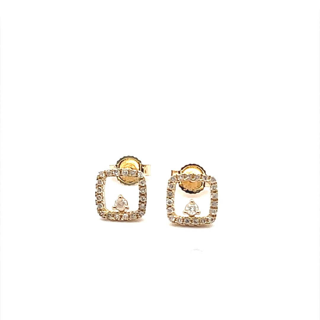 Square Diamond Stud Earrings In 14K Yellow Gold