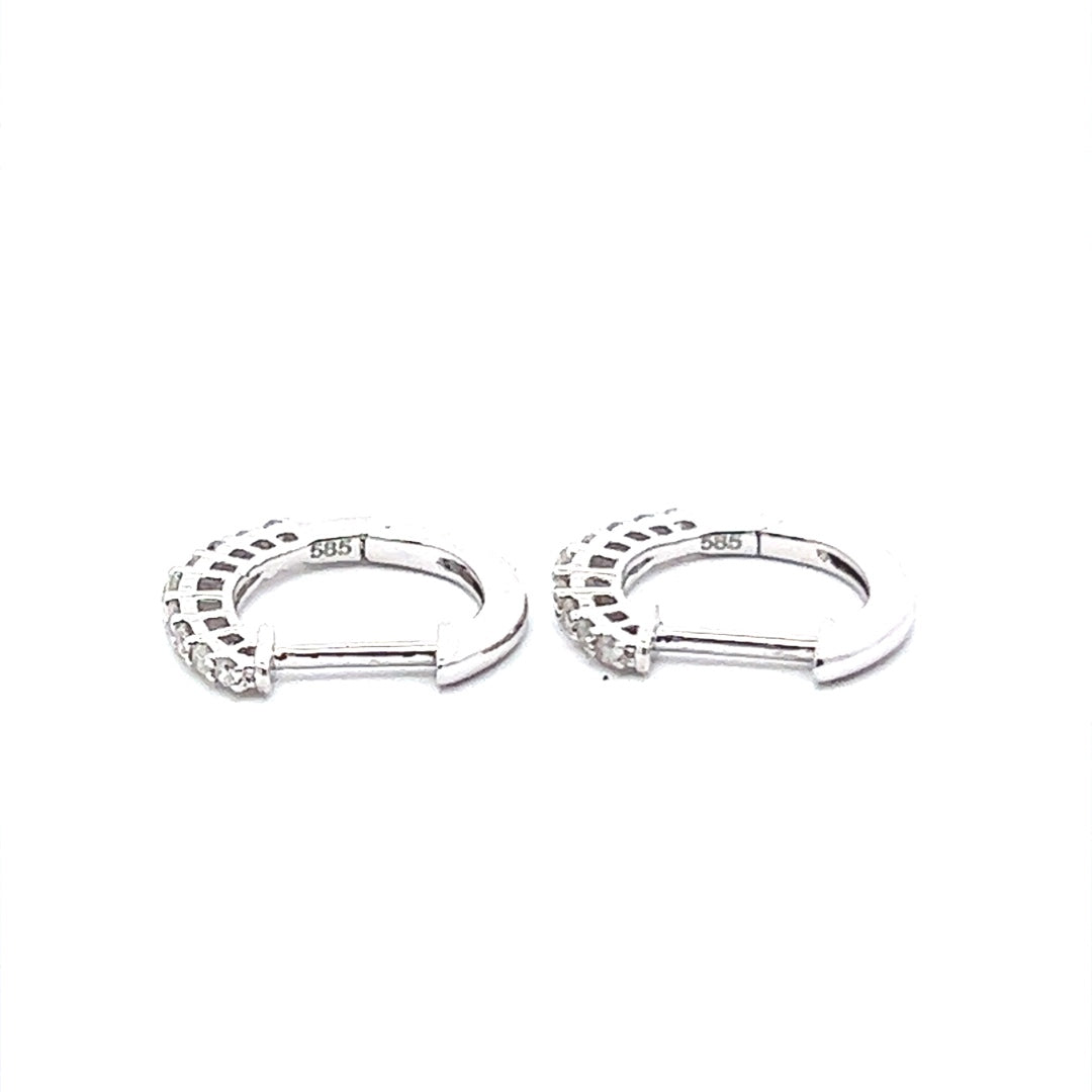 Diamond Huggie Hoop Earrings Ra 14K White Gold