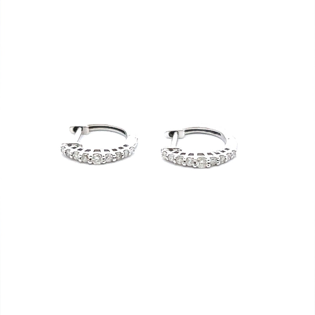 Diamond Huggie Hoop Earrings Ra 14K White Gold