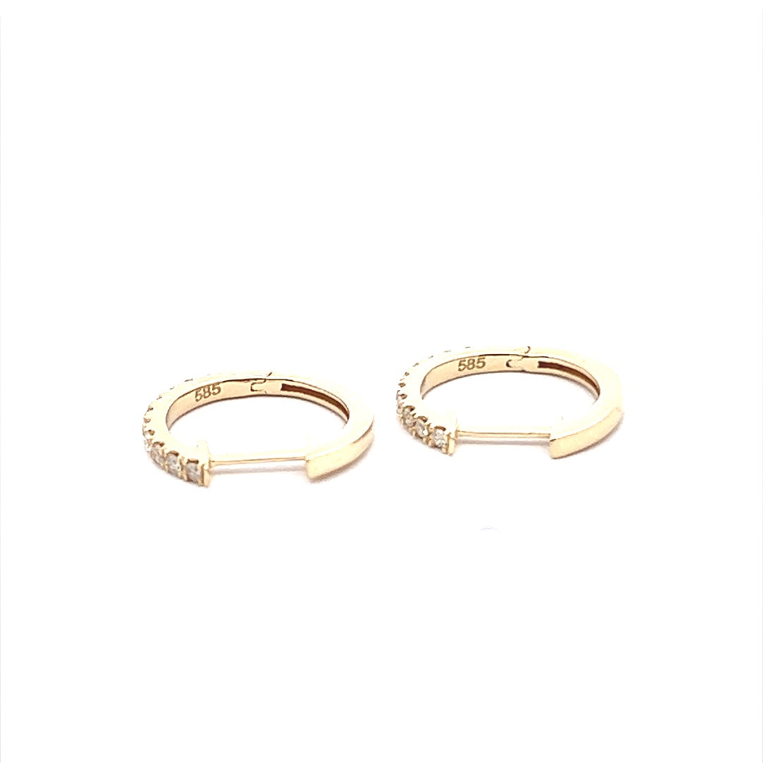 Diamond Huggie Hoop Earrings Ra 14K Yellow Gold