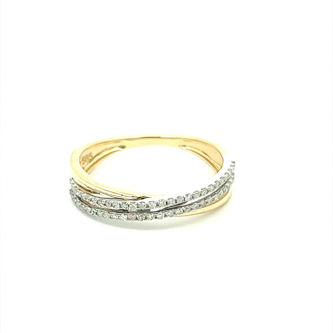 Two Tone Diamond Crossover Ring In 14K Yellow Gold