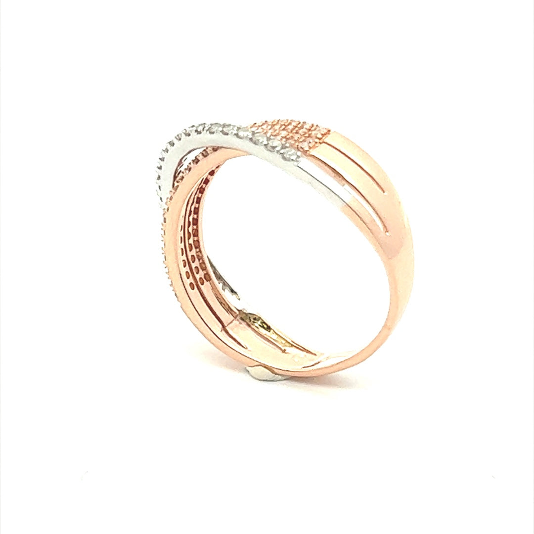 Two Tone Diamond Crossover Ring In 14K Pink Gold