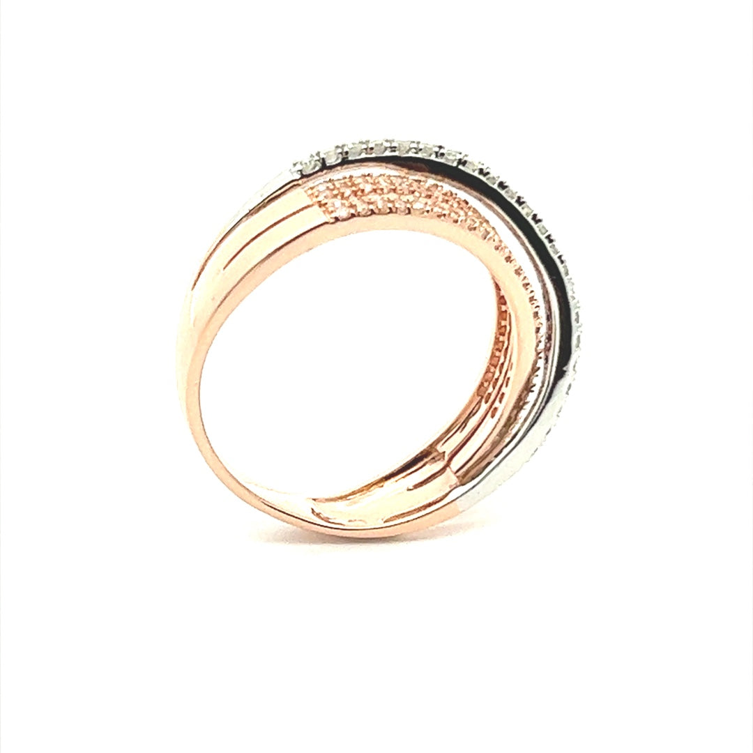 Two Tone Diamond Crossover Ring In 14K Pink Gold