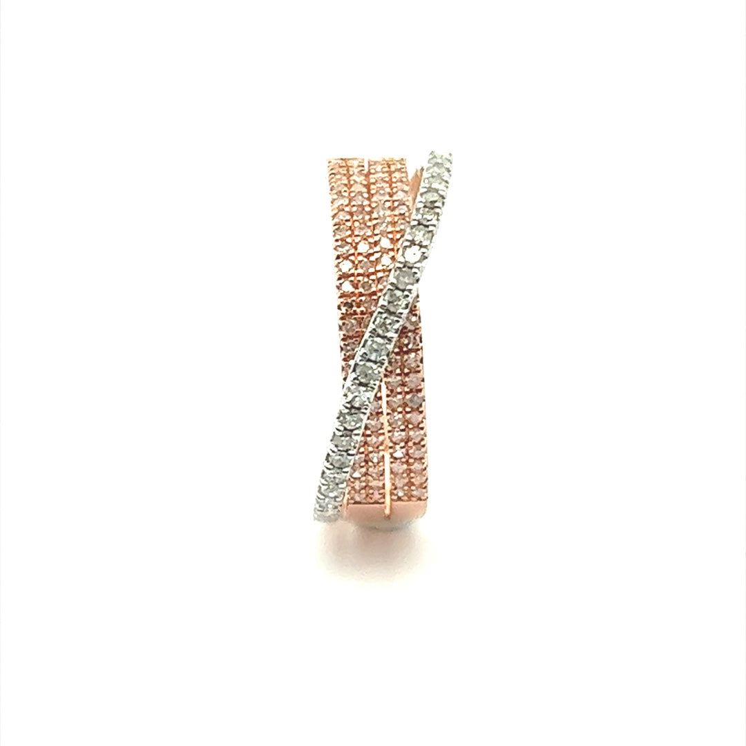 Two Tone Diamond Crossover Ring In 14K Pink Gold