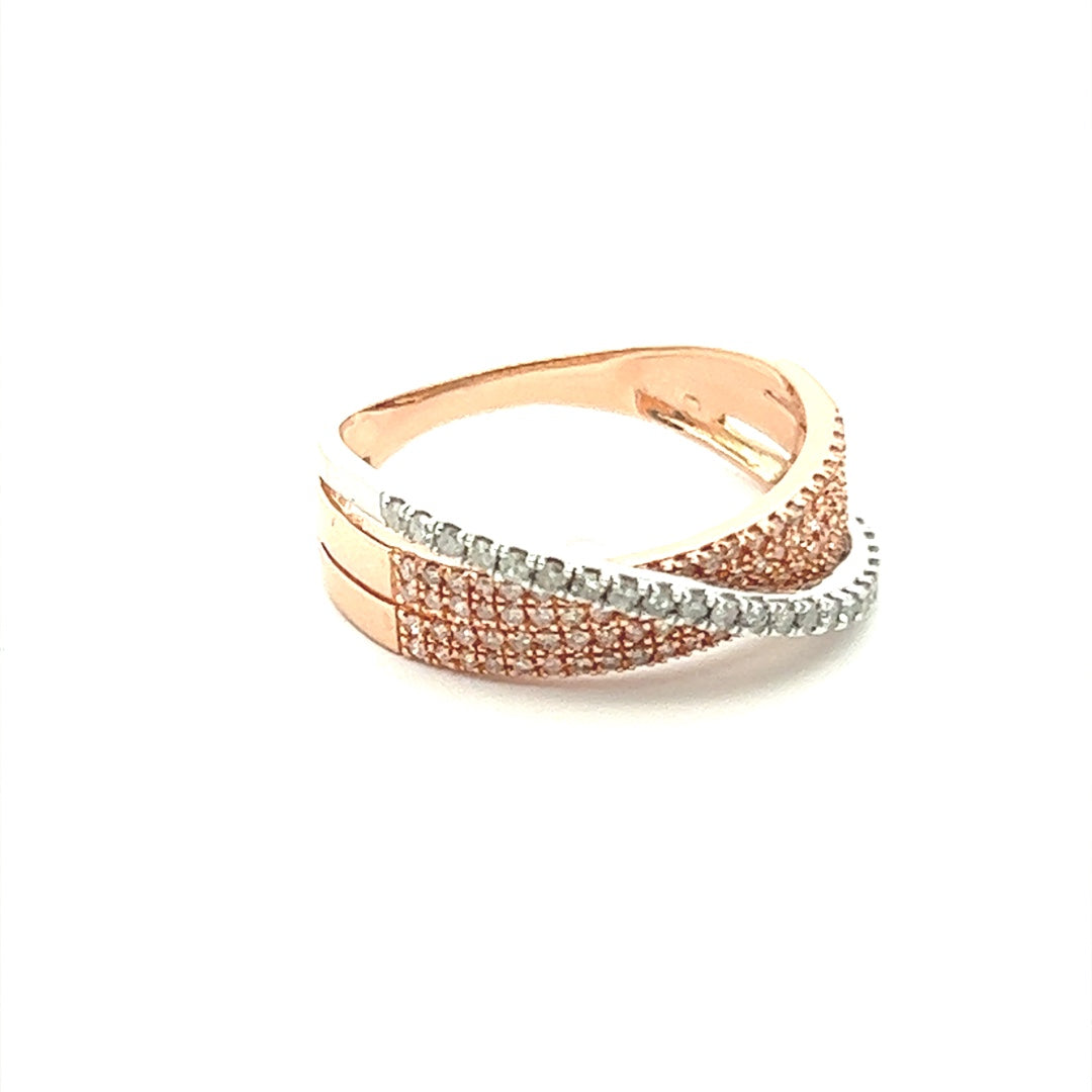 Two Tone Diamond Crossover Ring In 14K Pink Gold