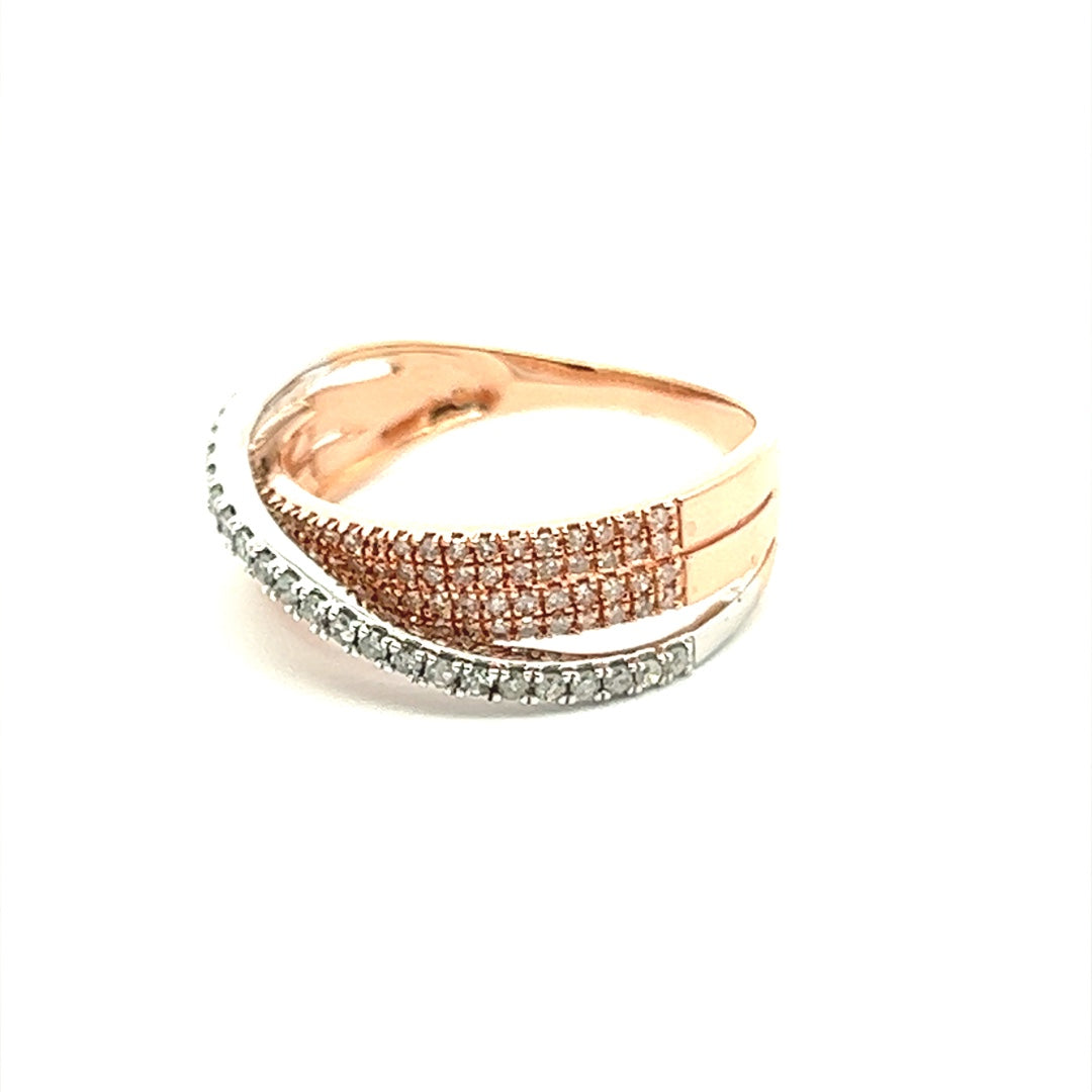 Two Tone Diamond Crossover Ring In 14K Pink Gold