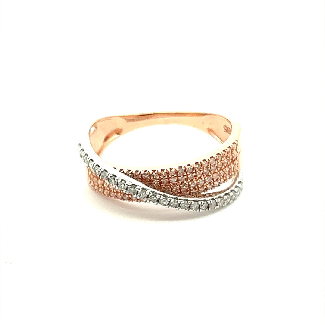 Two Tone Diamond Crossover Ring In 14K Pink Gold