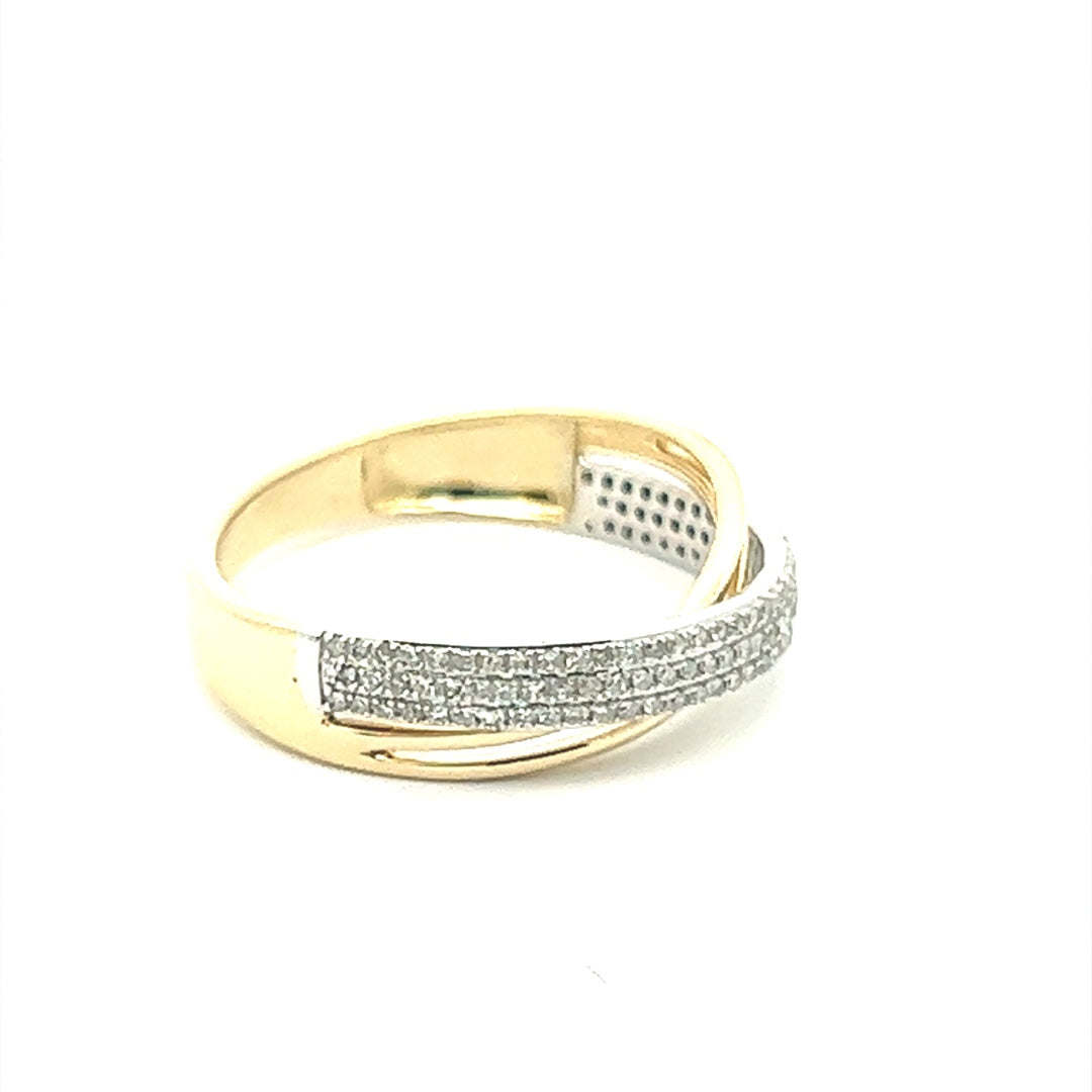 Two Tone Diamond Crossover Ring In Yellow Gold