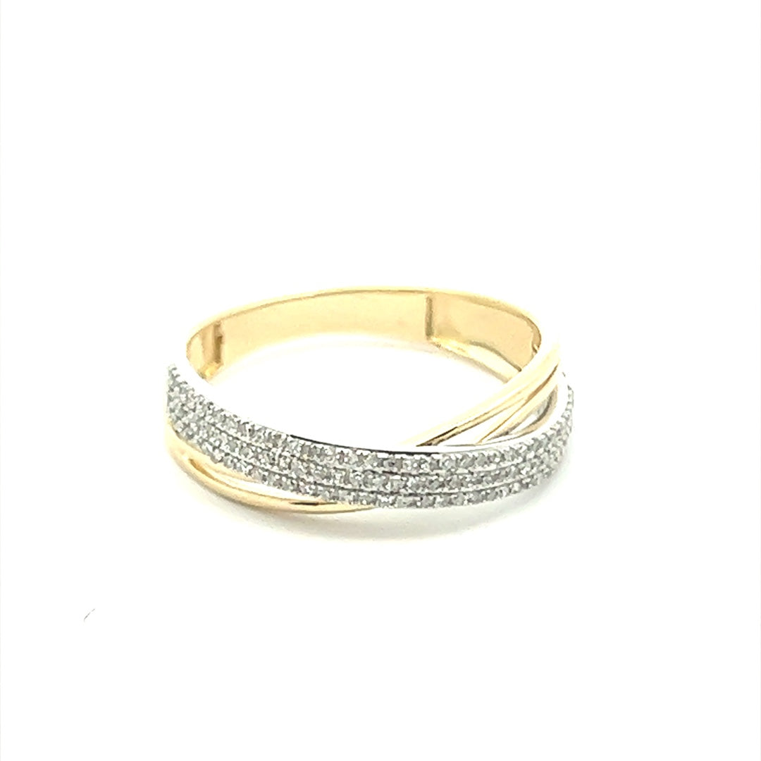 Two Tone Diamond Crossover Ring In Yellow Gold